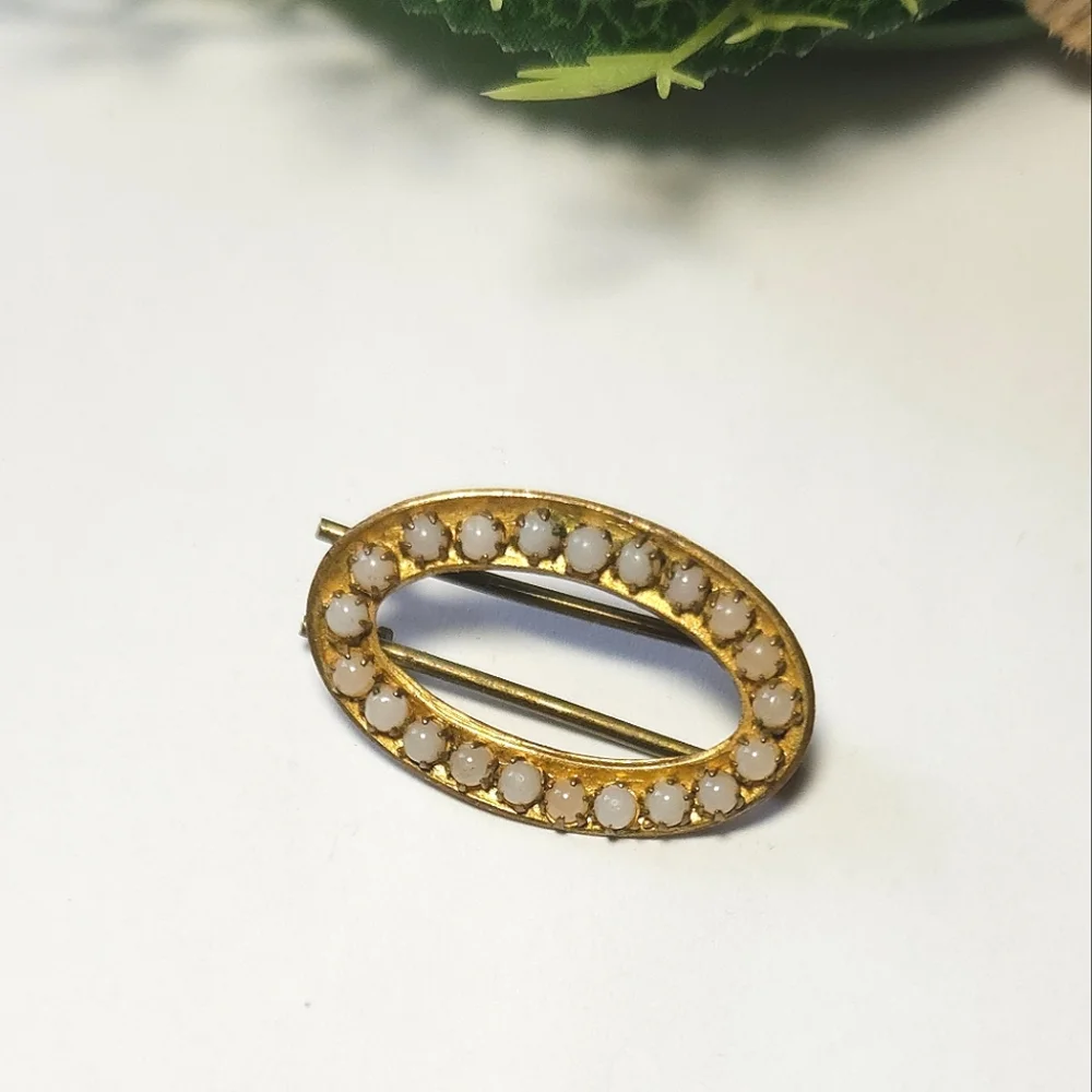 Vintage Gold Brush & Beaded Hair Barrette